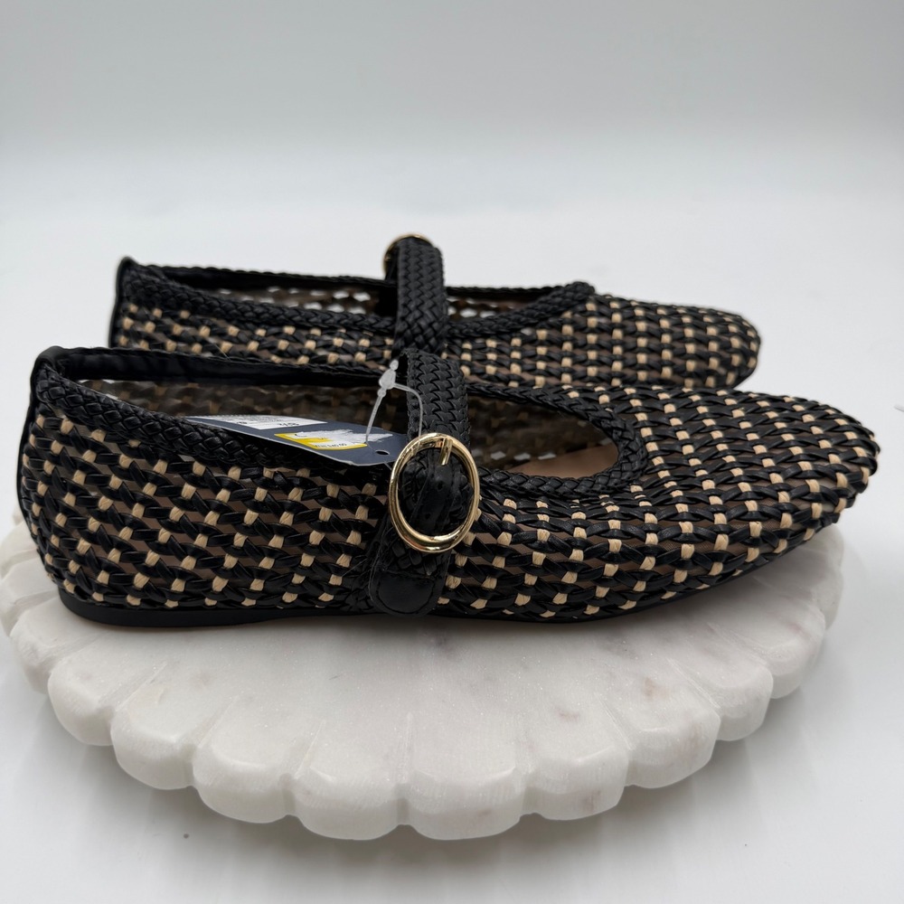 Universal Thread Womens Woven Mary Jane Flats Black Tan Braided Strap Size 8.5 - Picture 4 of 9